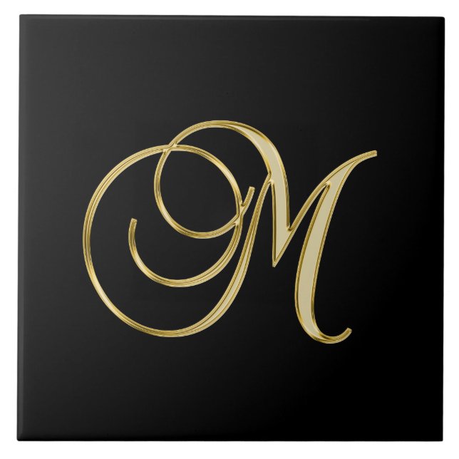 M monogram Gold Script Tile (Front)