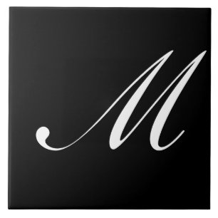 M Monogram Initial White on Black Tile
