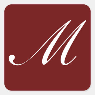 M Monogram Initial White on Dark Red, Square Sticker