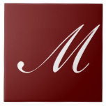 M Monogram Initial White on Dark Red, Tile<br><div class="desc">Classic White Letter Monogram on Maroon Background,  M.</div>