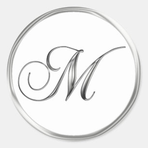 M Monogram Letter Sliver On White Wedding Seal