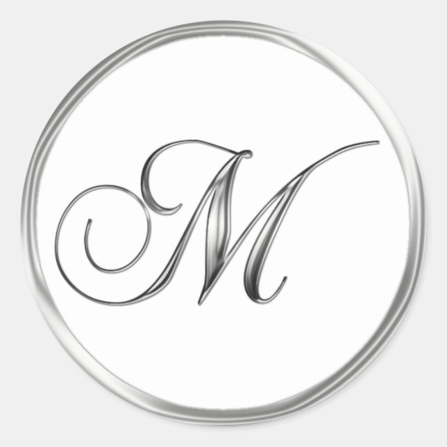 M Monogram Letter Sliver On White Wedding Seal (Front)