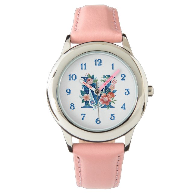 M Monogram ornate floral design Watch (Front)