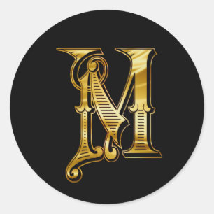 M monogram print gold classic round sticker