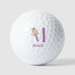 M Monogram Purple Floral Watercolor Personalized Golf Balls