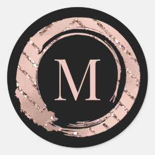M Monogram Rose Blush Frame Bridal Sweet16th Classic Round Sticker