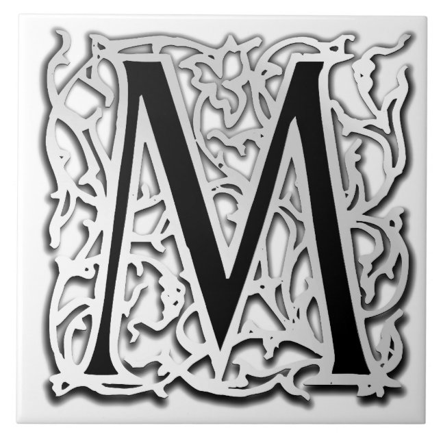 M Monogram "Silver Besque" Ceramic Tile (Front)