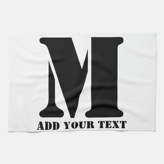 M Monogram Simple Modern Minimalist Personalized  Kitchen Towel (Horizontal)