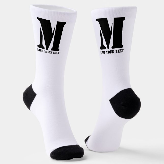 M Monogram Simple Modern Minimalist Personalized  Socks (Angled)