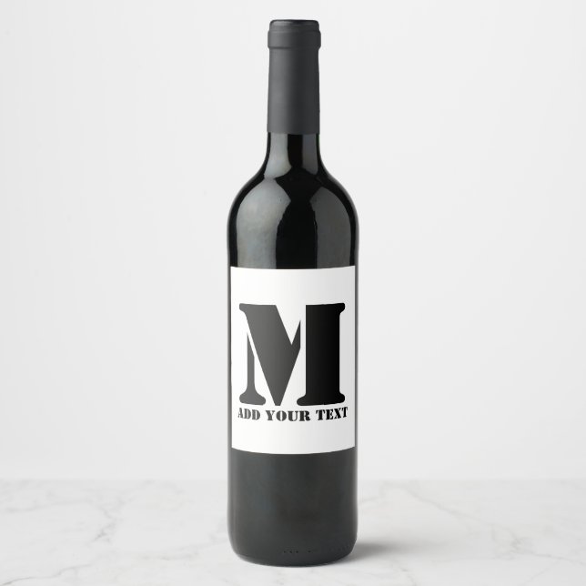 M Monogram Simple Modern Minimalist Personalized  Wine Label (Front)