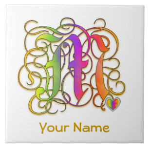M Monogram Your Name "Gothic Rainbow" Ceramic Tile