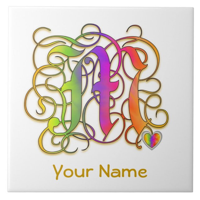 M Monogram Your Name "Gothic Rainbow" Ceramic Tile (Front)