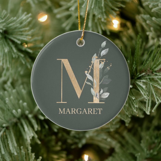 M Monogramme Floral Ornement céramique personnalis (Arbre)