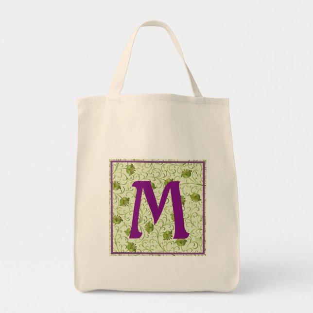 M-Monogrammed Spring Floral Grocery Tote Bag (Front)
