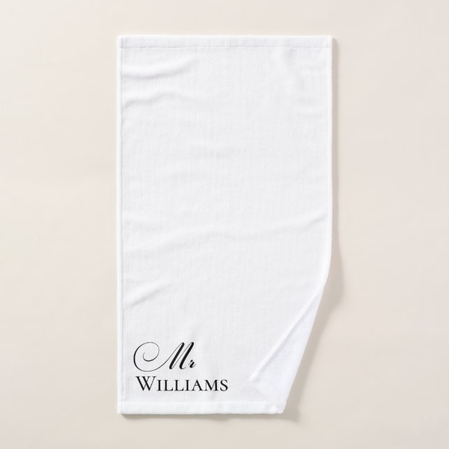 M. Nom personnalisé Blanc Noir (Serviette à main)
