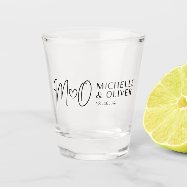 M+O wedding day Shot Glass (Front)