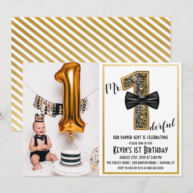 M. Onederful 1er anniversaire Invitation photo (Devant / Derrière)
