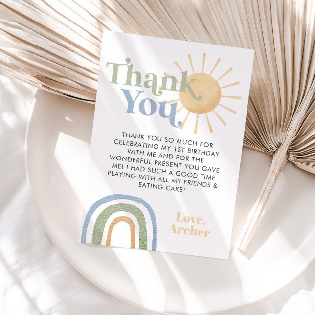 M. Onederful 1er anniversaire Rainbow Carte de rem (Mr Onederful Thank You Card. Matching items available.)