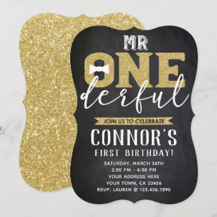M. Onederful 1er Birthday Invitation Chalkboard
