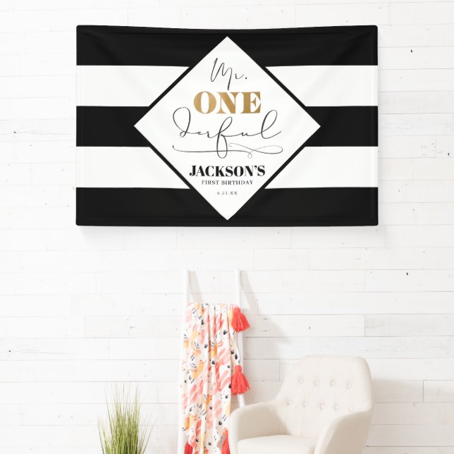 M. Onederful Bannière rayée noir et blanc (Insitu)