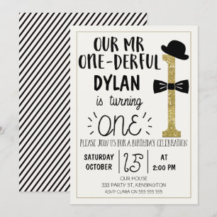 M. ONEderful Birthday Invitation avec faux or