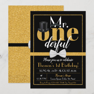 M. Onederful Birthday Invitation Black & Gold