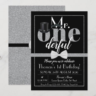M. Onederful Birthday Invitation Black & White
