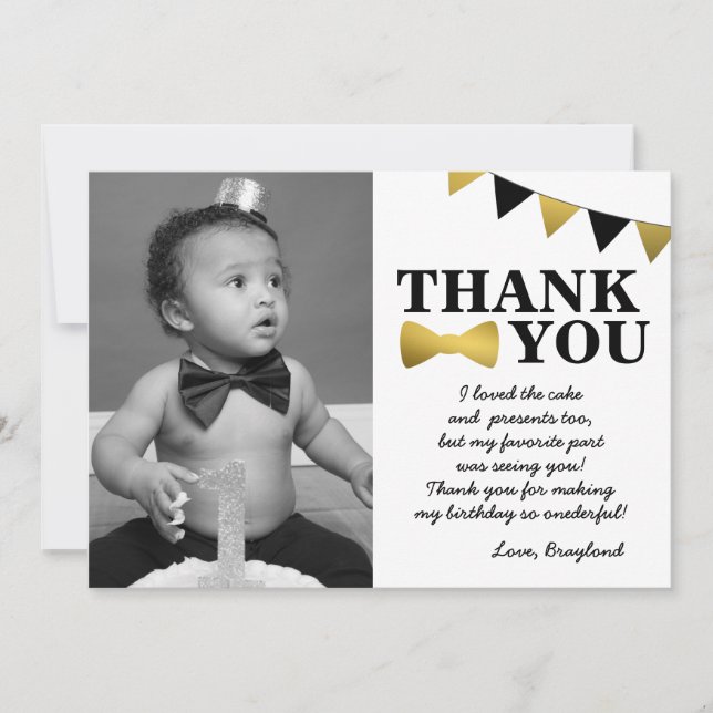 M. Onederful Black and Gold Carte de remerciements (Devant)
