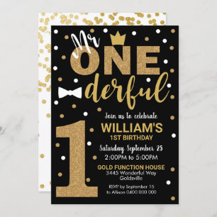 M. Onederful Invitation Black and Gold