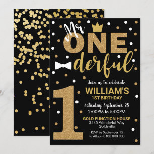 M. Onederful Invitation Black and Gold