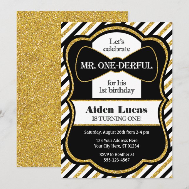 M. ONEderful Invitation de premier anniversaire (Devant / Derrière)