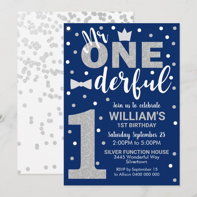 M. Onederful Invitation Royal Navy Silver Boy (Devant / Derrière)