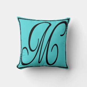 M PILLOW- The Letter M on Aqua Background Throw Pillow