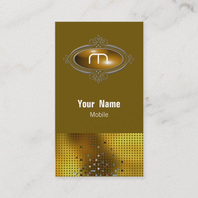 M Sequin Monogram Gold Business Card (Front)