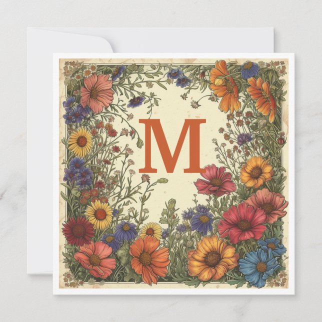 "M" Trinidad Orange: Bloom & Monogram Holiday Card (Front)