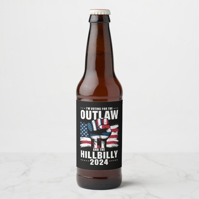 'm Voting For the Outlaw and the Hillbilly 2024 US Beer Bottle Label (Front)