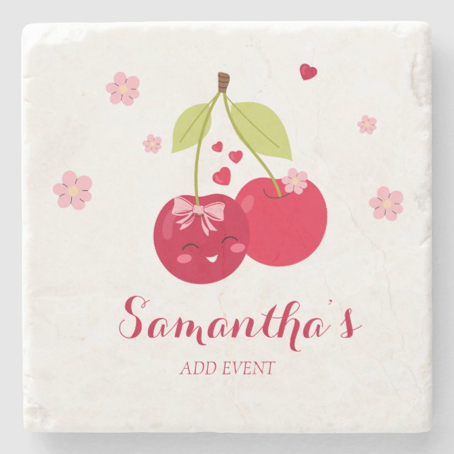 Ma Cherie Cherry Pink Coquette Girly Preppy Shower Stone Coaster (Front)