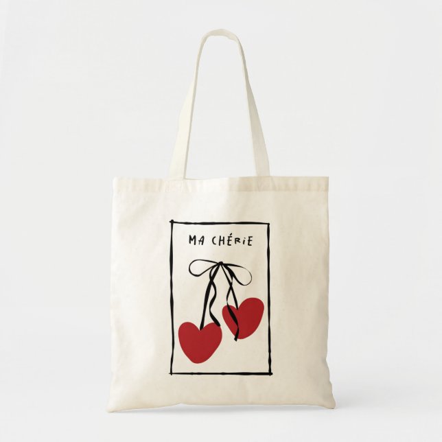 Ma Chérie Romantic Tote Bag | Minimal Heart Cherry (Devant)