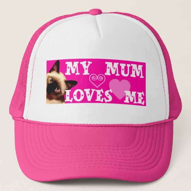MA MAMAN M'AIME - CASQUETTE ROSE AVEC LE CAT (Devant)