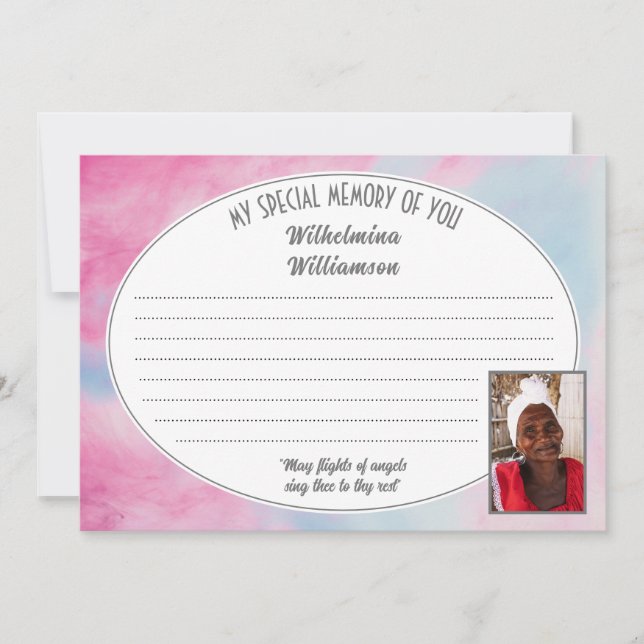 MA MÉMOIRE SPÉCIALE DE VOUS Carte Photo Condolence (Devant)