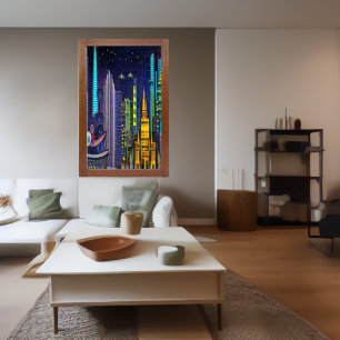 Ma ville à l'heure de la nuit   AI Art Poster