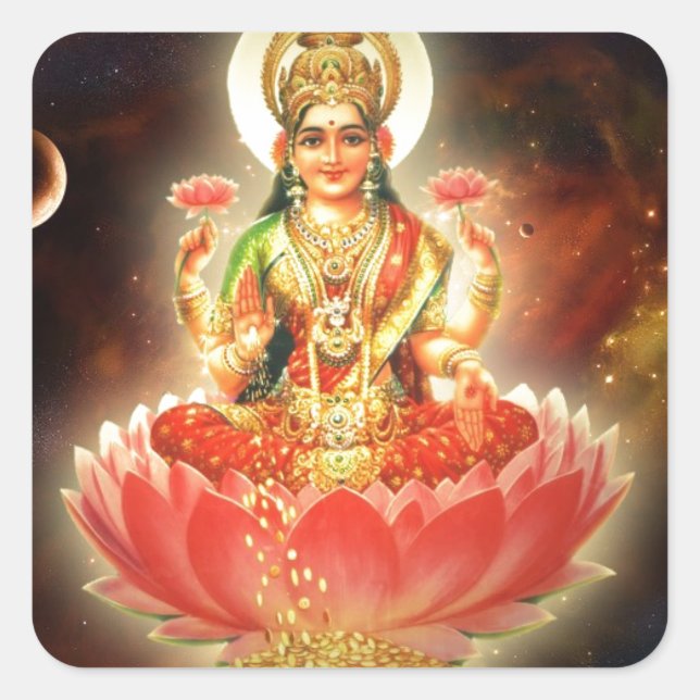 Maa Maha Lakshmi Devi Laxmi Goddess of Wealth Square Sticker (Front)