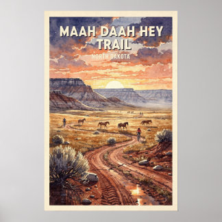 Maah Daah Hey Trail North Dakota Vintage Travel Poster