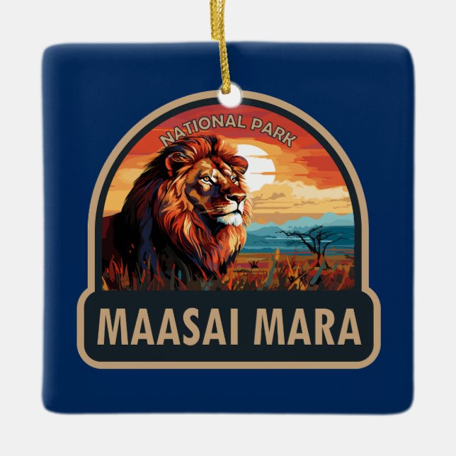 Maasai Mara National Reserve Lion Travel Art Ceramic Ornament (Front)