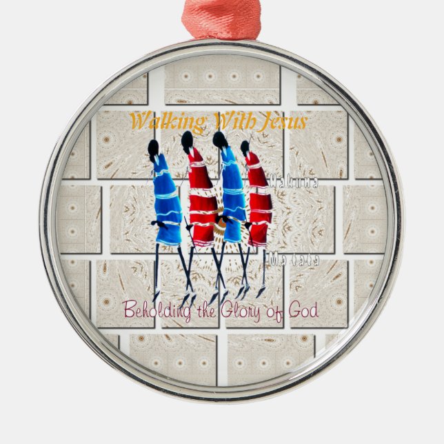 Maasai Morans Christian Art Print Metal Ornament (Front)