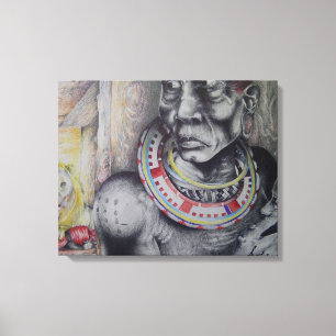 Maasai Mother and Child with Lion Art Print/Graphi Canvas Print