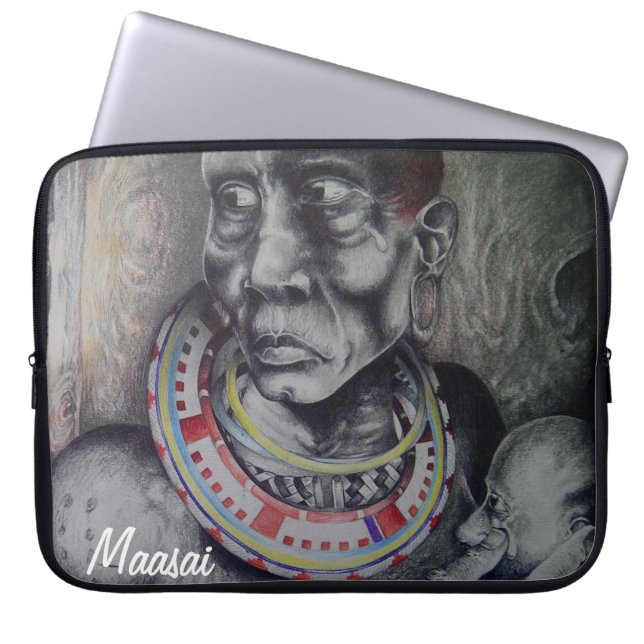 Maasai Mother and Child with Lion Art Print/Graphi Laptop Sleeve (Front)