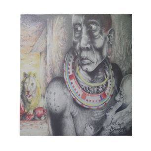 Maasai Mother and Child with Lion Art Print/Graphi Notepad