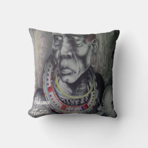 Maasai Mother and Child with Lion Art Print/Graphi Throw Pillow