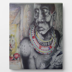 Maasai Mother & Child with Lion Art Print/Graphic Plaque